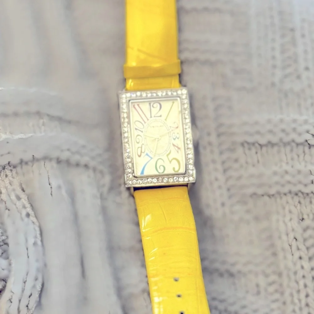 Bernier Yellow Genuine Leather Strap Watch with Silver Bezel